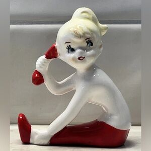 Vintage 1950s Blonde Ponytail Girl Teen & Telephone Ceramic Figurine Japan